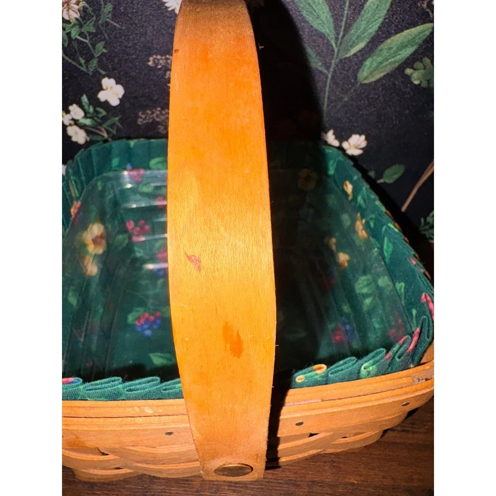 Longaberger 1994 Handwoven Basket with Floral Liner and Plastic Protector Small